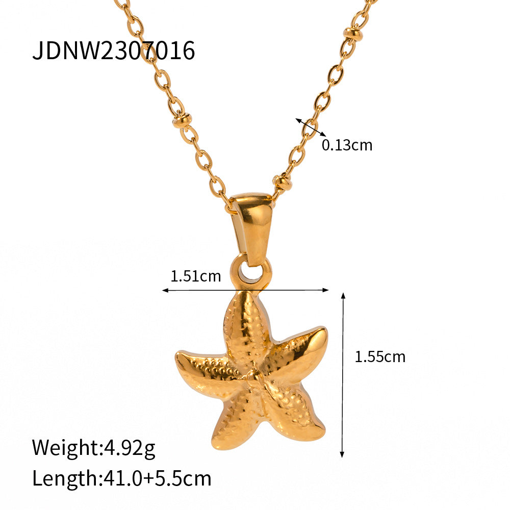 2025Summer Stainless Steel Shell Necklace Starfish Beach Collarbone Chain Jewelry Choker