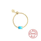 S925Sterling Silver Inlaid Simulated Diamond Zircon Open Ring Trendy Jewelry Adjustable Chain Ring