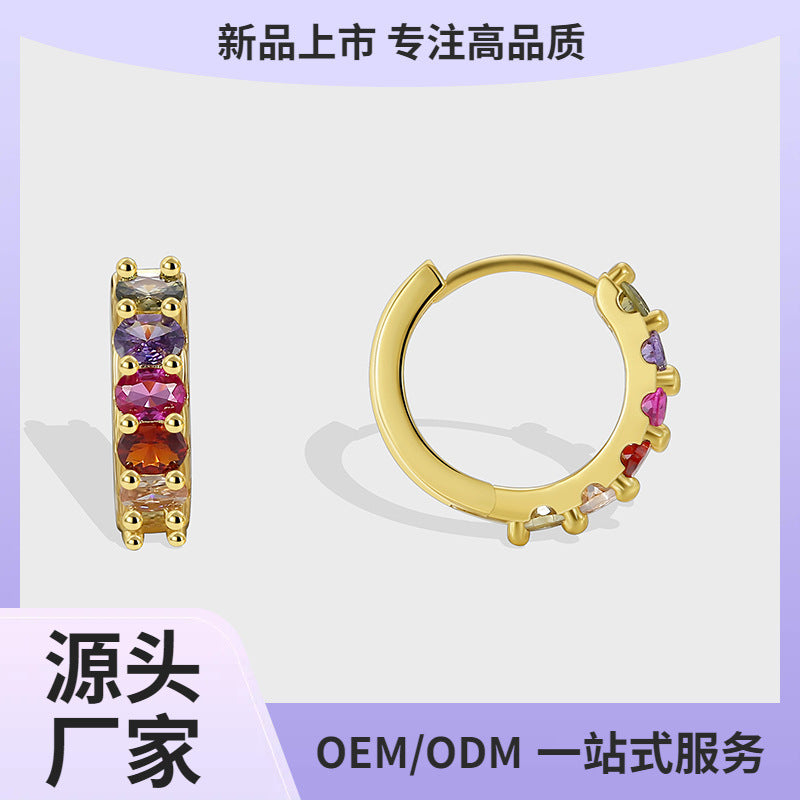 E0597 Fashion Asymmetric Earrings for Women Gear Outline Multicolor Zircon Hoop Earrings