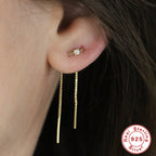 S925Sterling Silver Four-Prong Inlaid Diamond Chain Tassel Earrings Stud Fashion Earrings