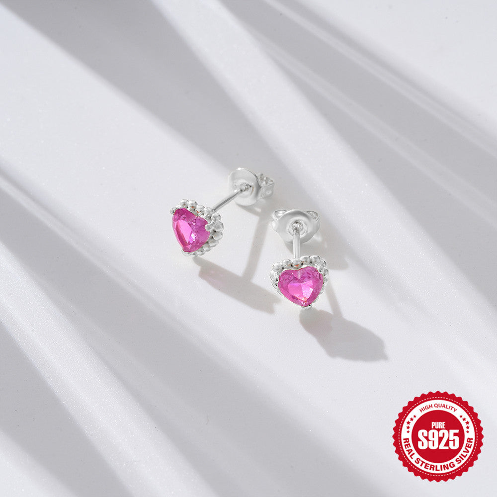 New s925Sterling Silver Gemstone Heart-Shaped Water Drop Diamond-Studded Earrings Hot-Selling Design Ear Jewelry