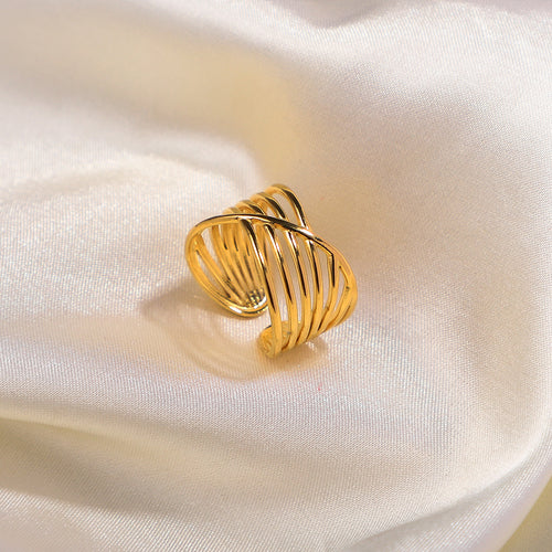 18K Gold-Tone Layered Open Stainless Steel Ring featuring layered detailing