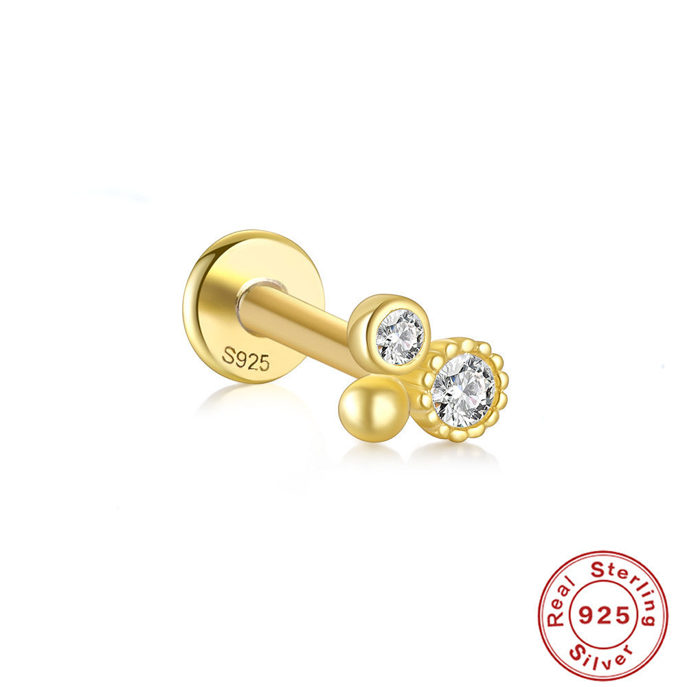 S925Sterling Silver Horse Eye Multi-Diamond Dragonfly Earrings Hot Sale16G Flat Head Piercing Threaded Ear Bone Stud Earrings for Women