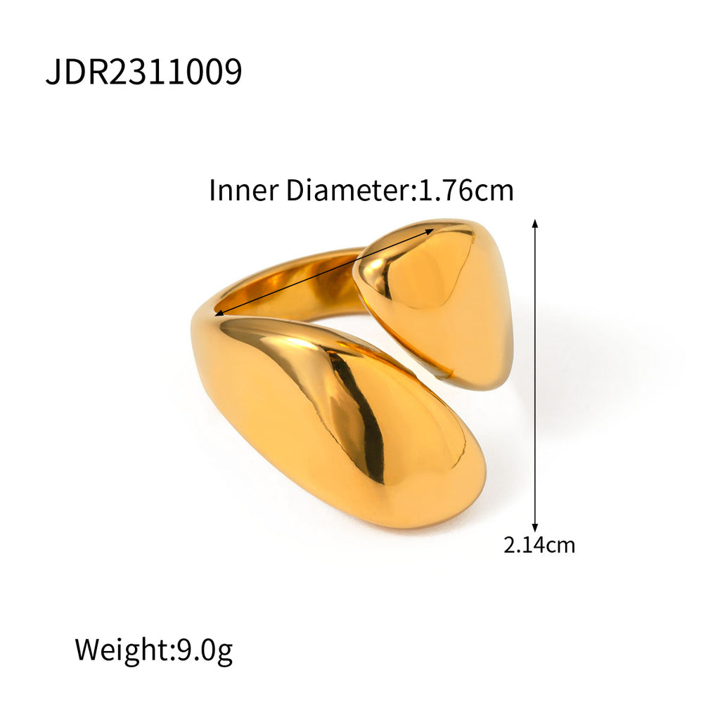 Same Style18k Gold Stainless Steel Smooth Asymmetric Open Ring Personality Ring Jewelry