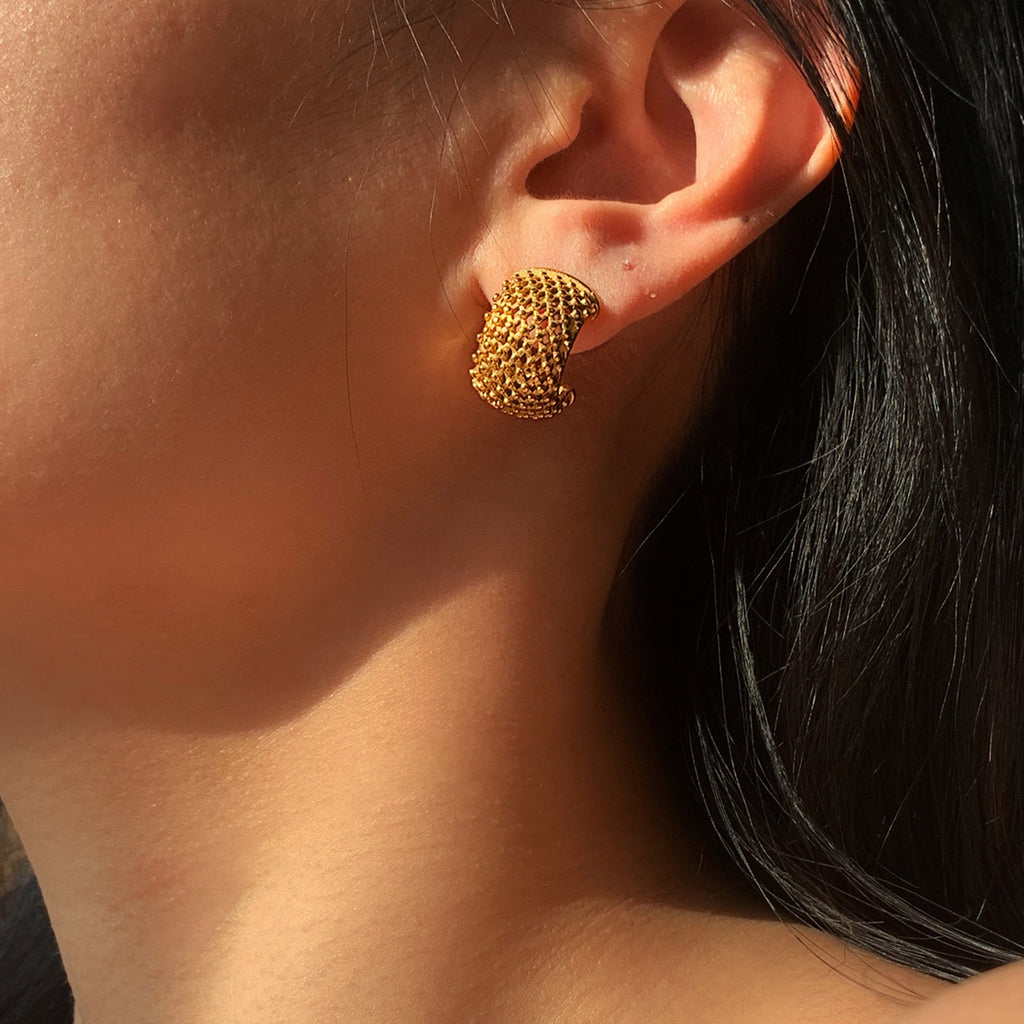 2H New style wind grid earrings18k Gold Earrings Stainless Steel Earrings Studs