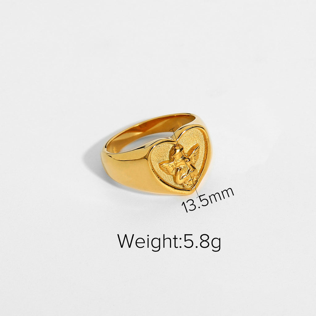 Exquisite Round Angel Ring Waterproof Jewelry18k Gold Plated Stainless Steel Cupid Women's Model