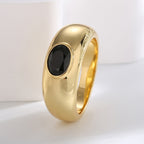 R0313 Ring for Women Copper Plated with Real Gold Black Zircon Minimalist