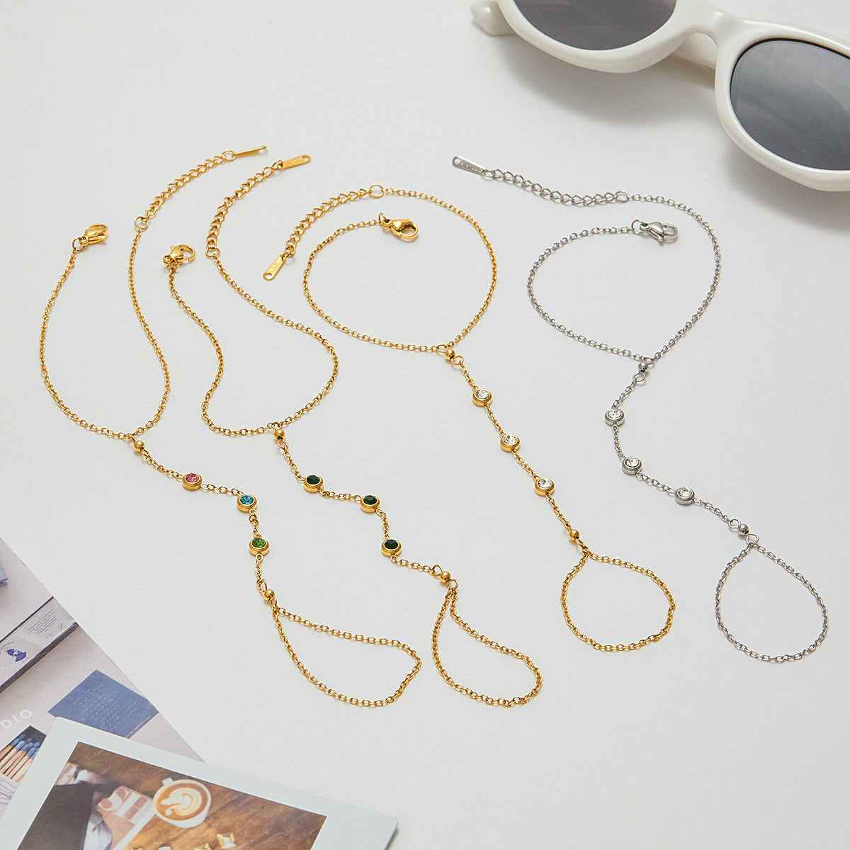 2H Stainless Steel Zircon Bracelet Ring Non-Fading Jewelry Women's Accessories