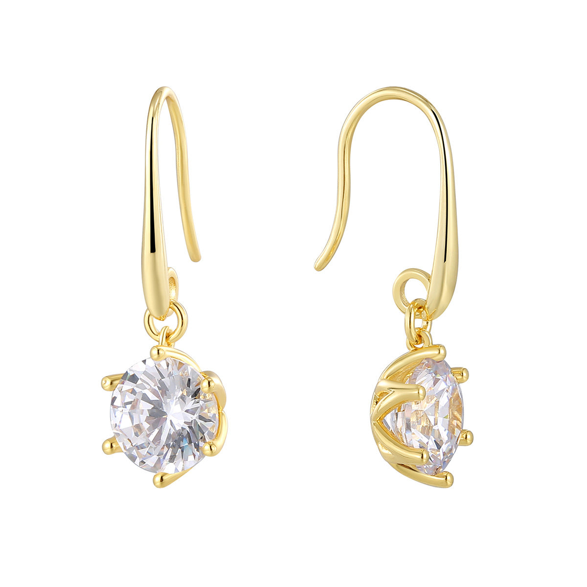 E0762 French Six-Claw Zirconia Earrings for Women with Plated Hooks18K Gold accessories
