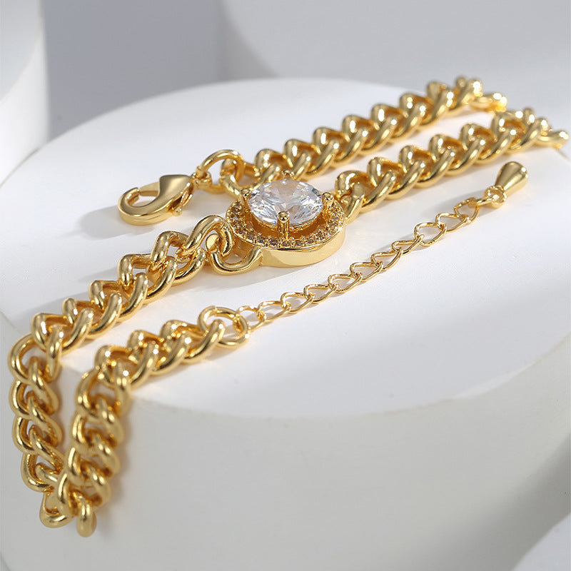 B0169 Fashionable Cool Style Shiny Zircon Bracelet for Women Brass Gold Plated Hip Hop Style