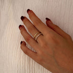 SR0051 S925Silver Minimalist Girl Retro Artistic Slim Couple Rings Inlaid with Zirconia