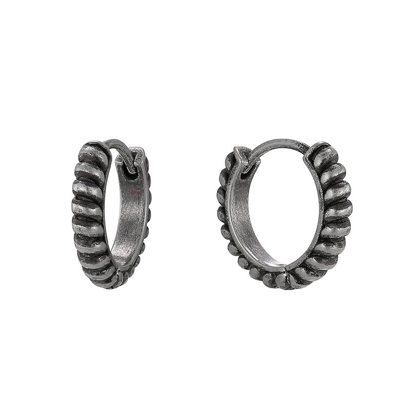 E0732 Hip-Hop Twisted Pattern Retro Earrings for Women, Vintage silver Design Sense Distressed Ear Clips