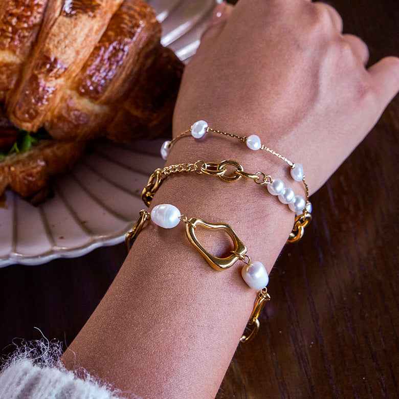 Imitation Pearl Bracelet Non-Fading Bow Jewelry Stainless Steel Accessories for Women