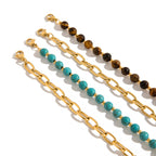 2H Stainless Steel Blue Turquoise Tiger Eye Stone Bracelet Stackable Non-Fading