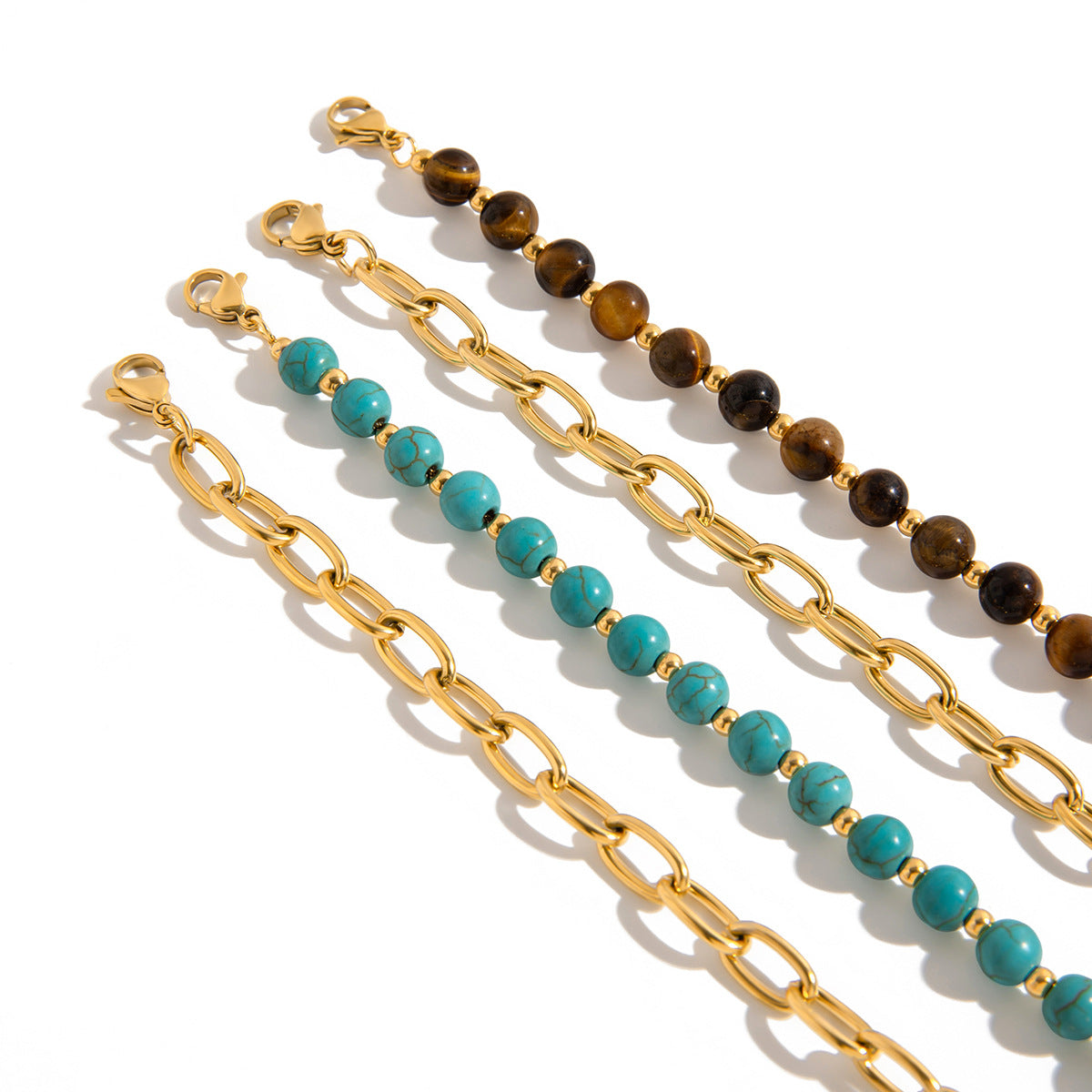 2H Stainless Steel Blue Turquoise Tiger Eye Stone Bracelet Stackable Non-Fading