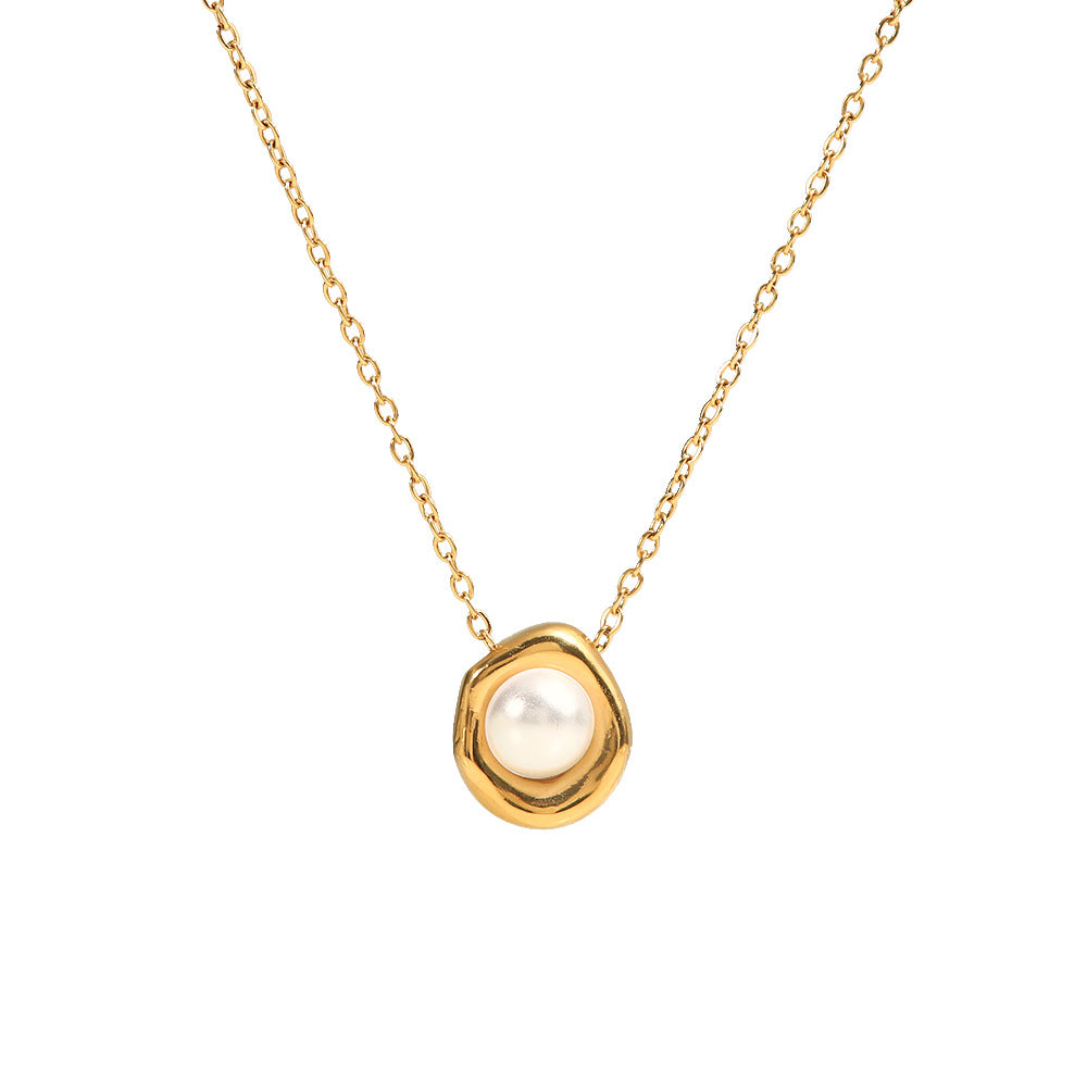 Gold-Plated Stainless Steel Minimalist Pearl Pendant Necklace — side profile