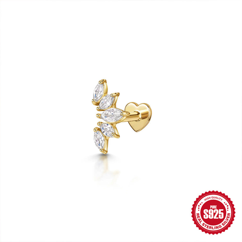 925Sterling Silver Style Inlaid Diamond Octagonal Star Heart Flat Head Soft Bone Piercing Ear Bone Stud New Threaded Earrings