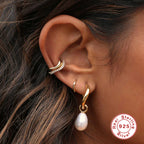 S925Sterling Silver Curved Wave Two-tone Diamond-studded Earrings Hoop Earrings Classic Hot-selling Trendy Ear Jewelry Earrings