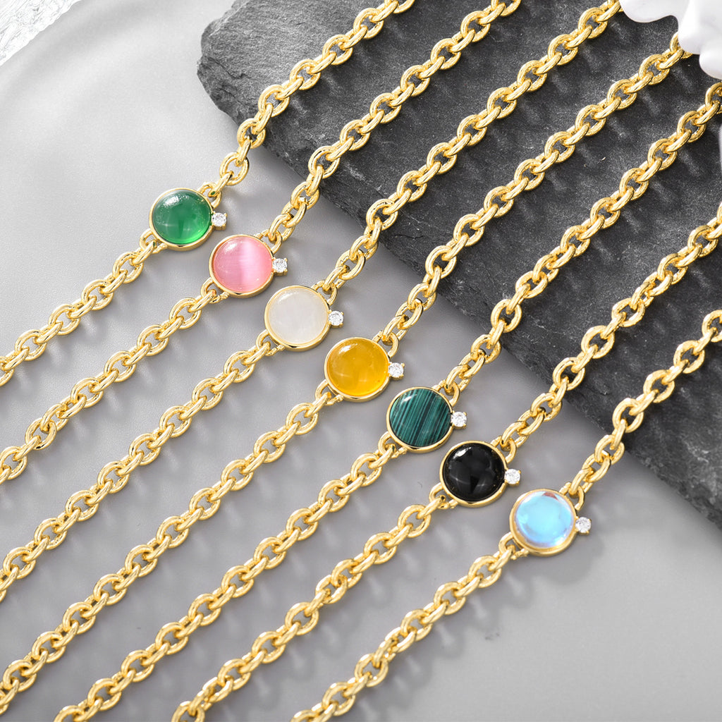 B0036 Exaggerated Natural Stone Round Bracelet for Women Bohemian Thick Chain Short Jewelry