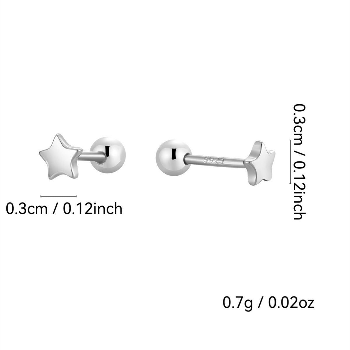 SE0190 S925Silver Star Simple Earrings Small Ear Bone Stud Earrings for Women Cross-border