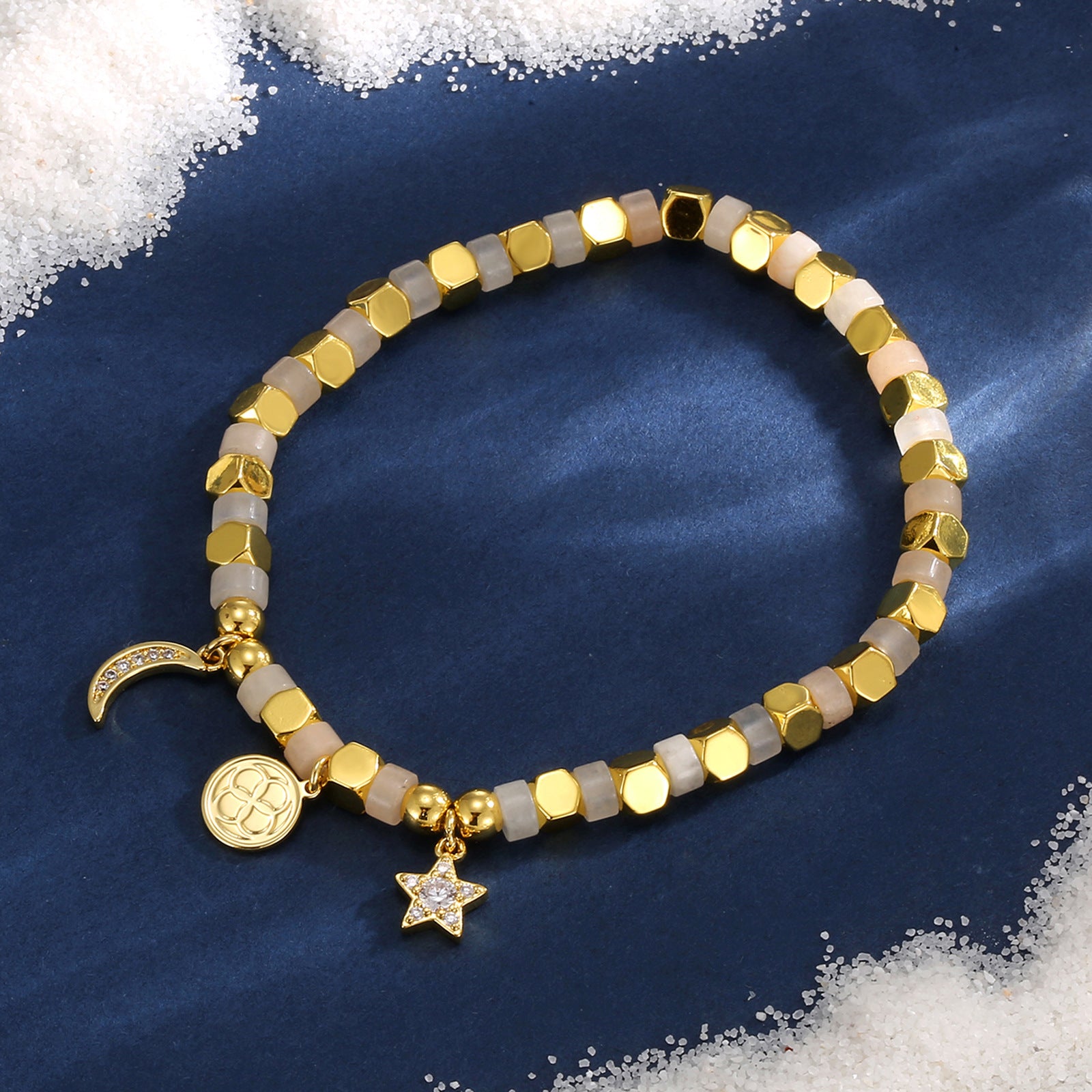 B0252 Milad Zircon Star and Moon Beaded Vintage Minimalist Fashion Bracelet
