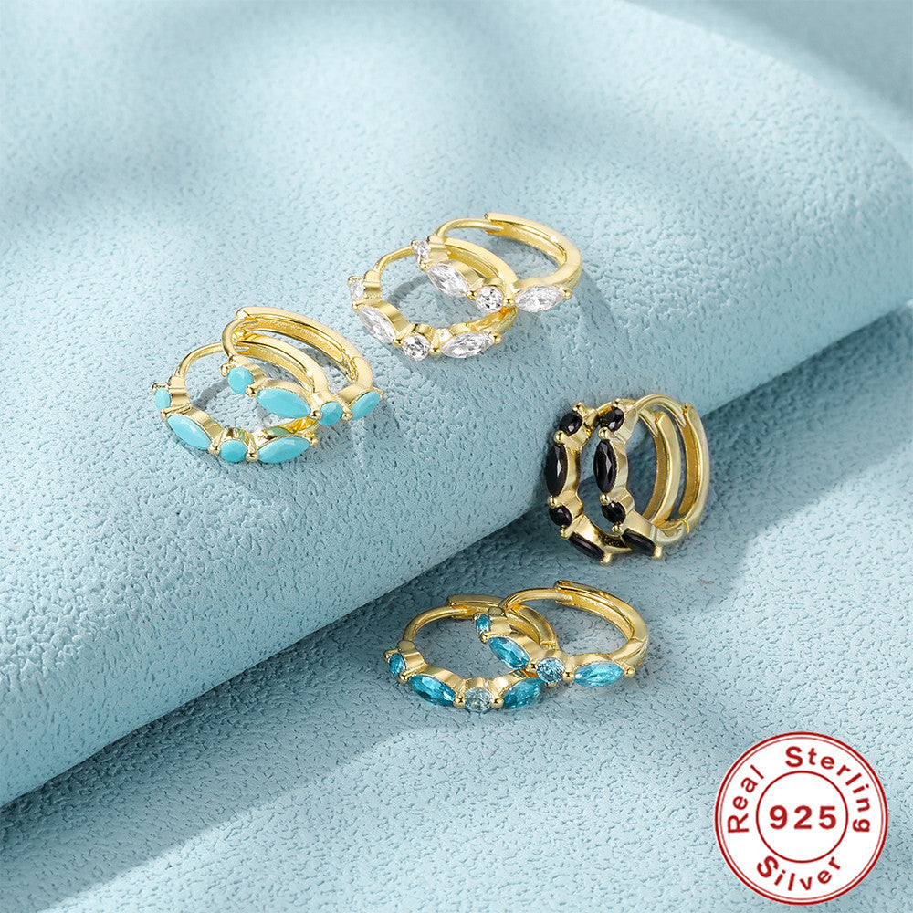 S925Sterling Silver Classic Simple Diamond-Encrusted Hoop Earrings Hot-Selling Water Drop Zircon Earrings for Women