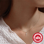Sterling Silver Cross Necklace Minimalist Collarbone Chain