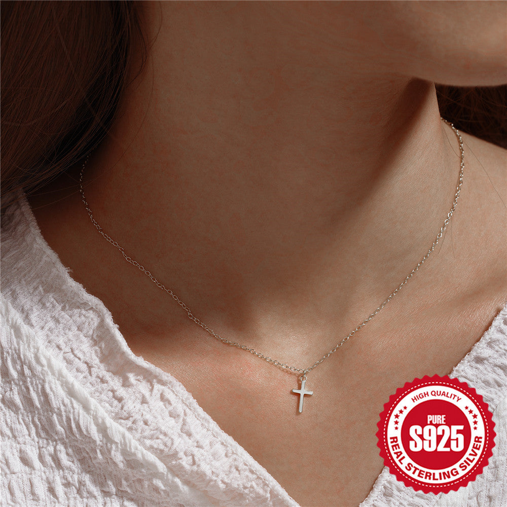 Sterling Silver Cross Necklace Minimalist Collarbone Chain