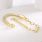 B0132 Fashion Design Asymmetric Lock Bracelet for Women with White Zirconia