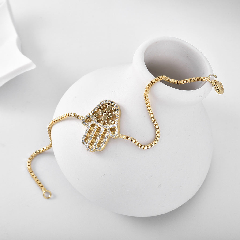 B0076 Vintage Hip-Hop Creative Design Palm Bracelet for Women with Gold Plating and Zircon Inlay