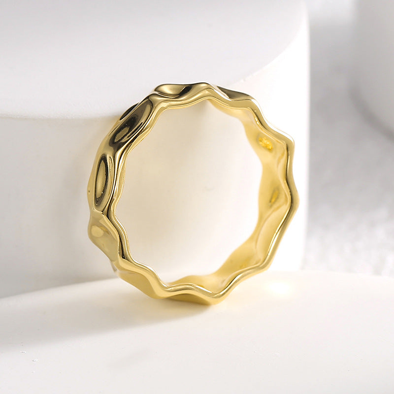 R0459 Design Hammered Texture Ring for Women Retro Exaggerated Irregular Texture
