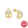 Sterling Silver C Shaped Stud Earrings With inlaid cubic zirconia — product style photo 12 — jewelry finish and design detail