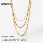 2H  Same Style Necklace Individually Packaged18K Gold Stainless Steel Small Pearl Lock Chain Three-Layer Women's Chain