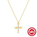925 Sterling Silver Cross Diamond Necklace With Angel Wings Pendant — collection product image 06