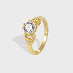 R0359 Simple Design Zircon Ring for Women, Copper Plated with Real Gold, Fashionable Ring