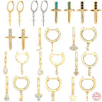 S925Sterling Silver Dagger Cross Earrings Devil's Eye Star Moon Pendant Hoop Earrings Hot-Selling Women's Earrings