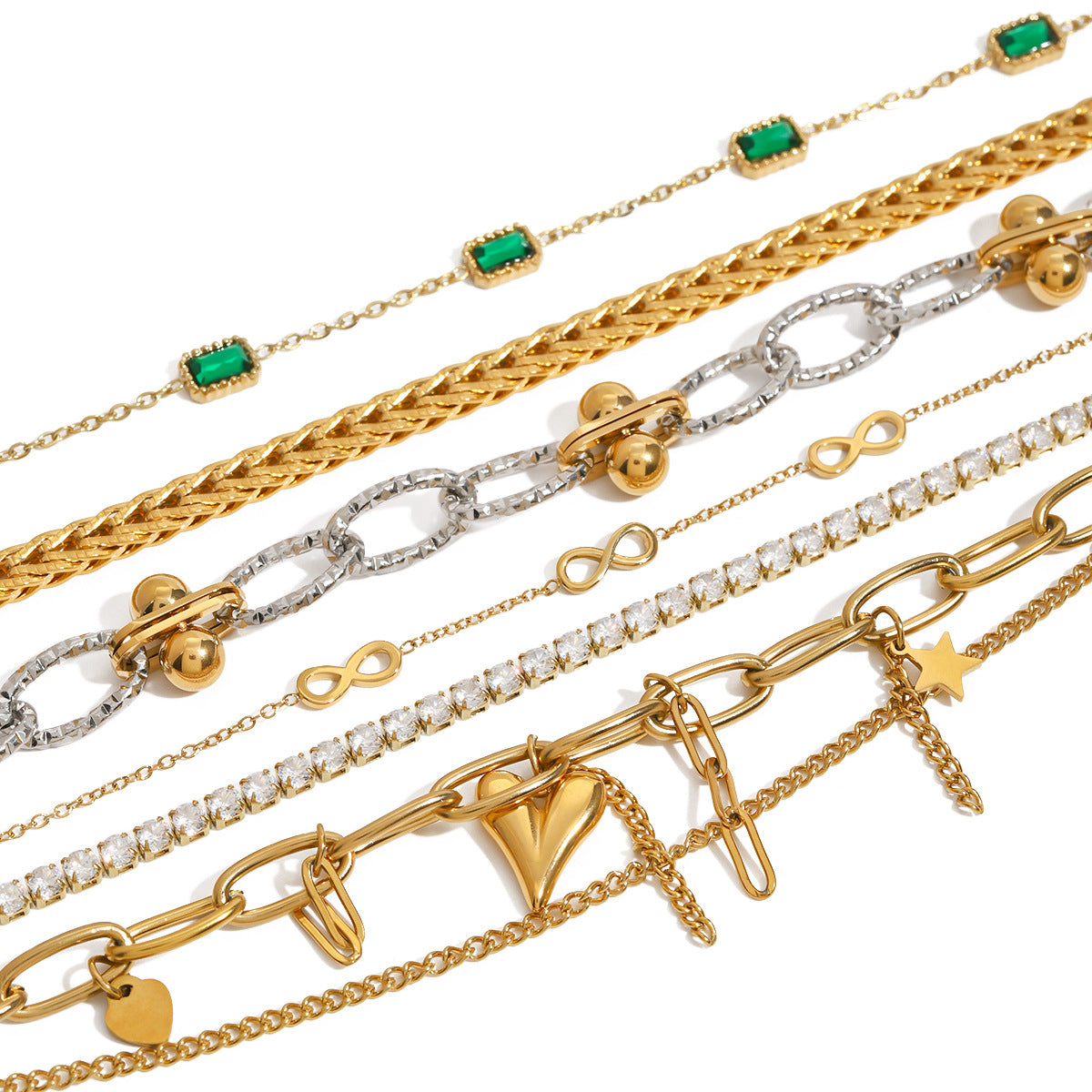 2H Stainless Steel Zircon Pearl Bracelet Metal Chain Jewelry