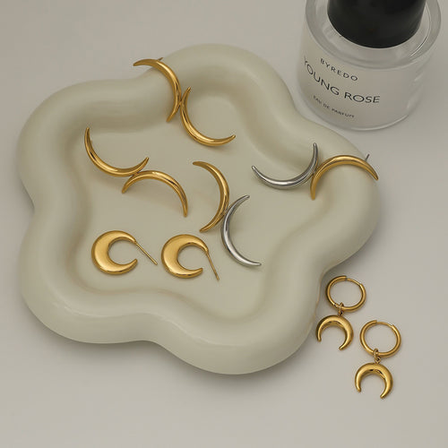 Crescent Moon Gold-Plated Stainless Steel Earrings — design detail