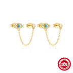 S925Sterling Silver Moon Heart Tassel Inlaid Diamond Ear Thread Hoop Earrings Stud Earrings Hot Sale Evil Eye Ear Jewelry