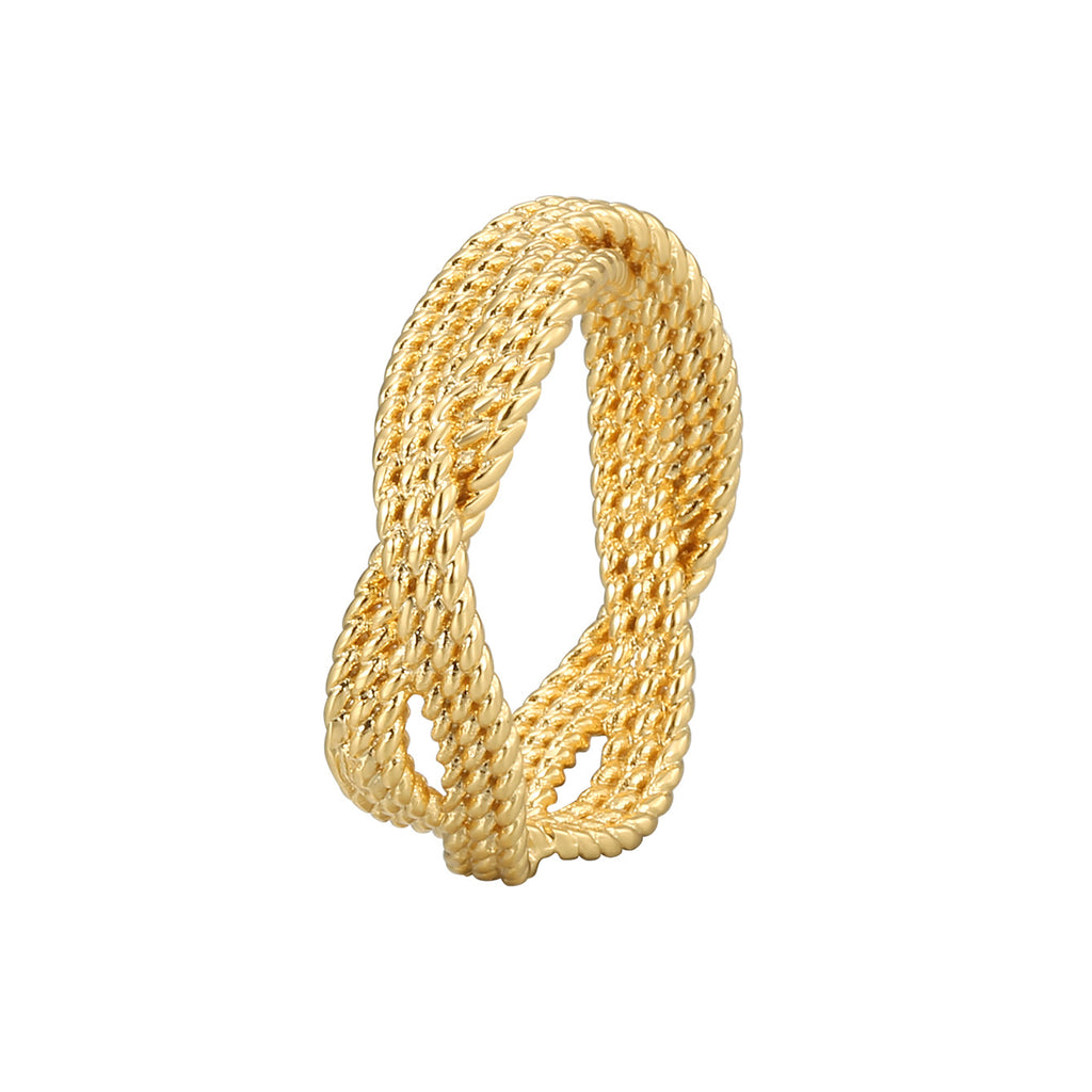 R0182 Copper Gold-Plated Exaggerated Design Hemp Rope Pattern Ring for Women Unique Style