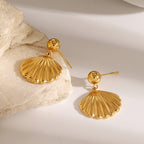 2H Gold-plated Shell Stud Earrings Fashion Simple Steel Bead Earrings Stainless Steel Metal Drop Earrings