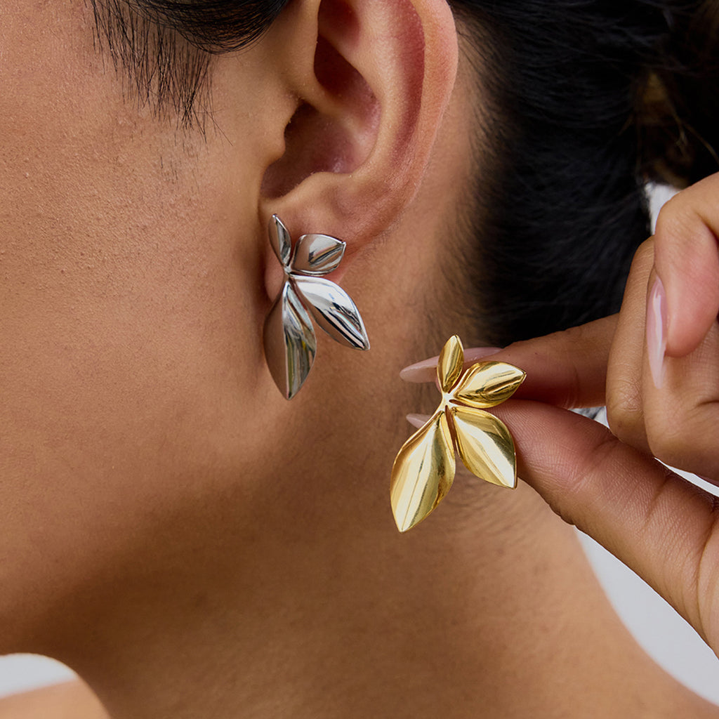 Stainless Steel Leaf Earrings Jewelry for Women Non-Fading