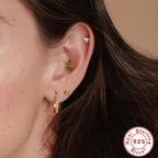 S925Sterling Silver Inlaid Three Asymmetric Rectangular Zircon Stud Earrings Vintage Diamond-Encrusted Ear Jewelry