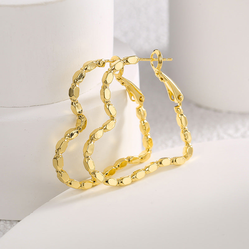 E0574 Korean Style Fashion Romantic Heart-Shaped Design Earrings for Women Copper Gold-Plated Simple Index Finger Ring