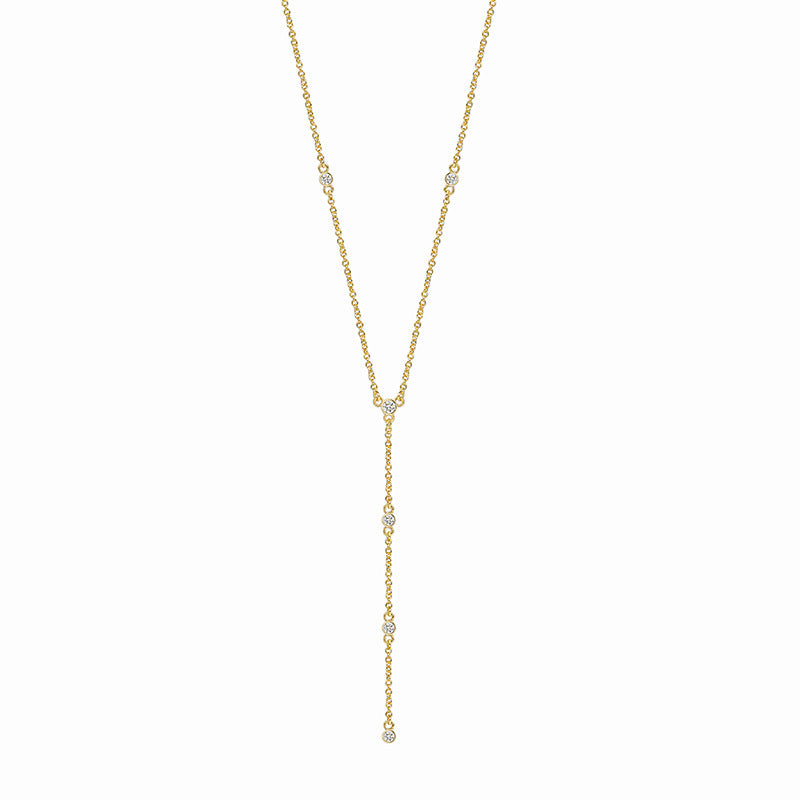 N0165 Minimalist Long Collarbone Chain Necklace French Romantic Zircon Inlaid Pendant