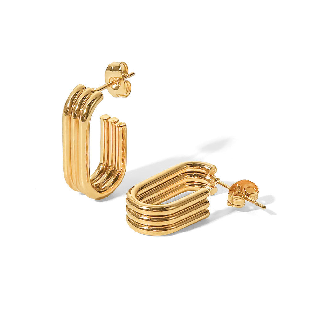 Geometric New Earrings Hoops 18K Gold stainless steel three-layer ring U Open-shaped Earrings