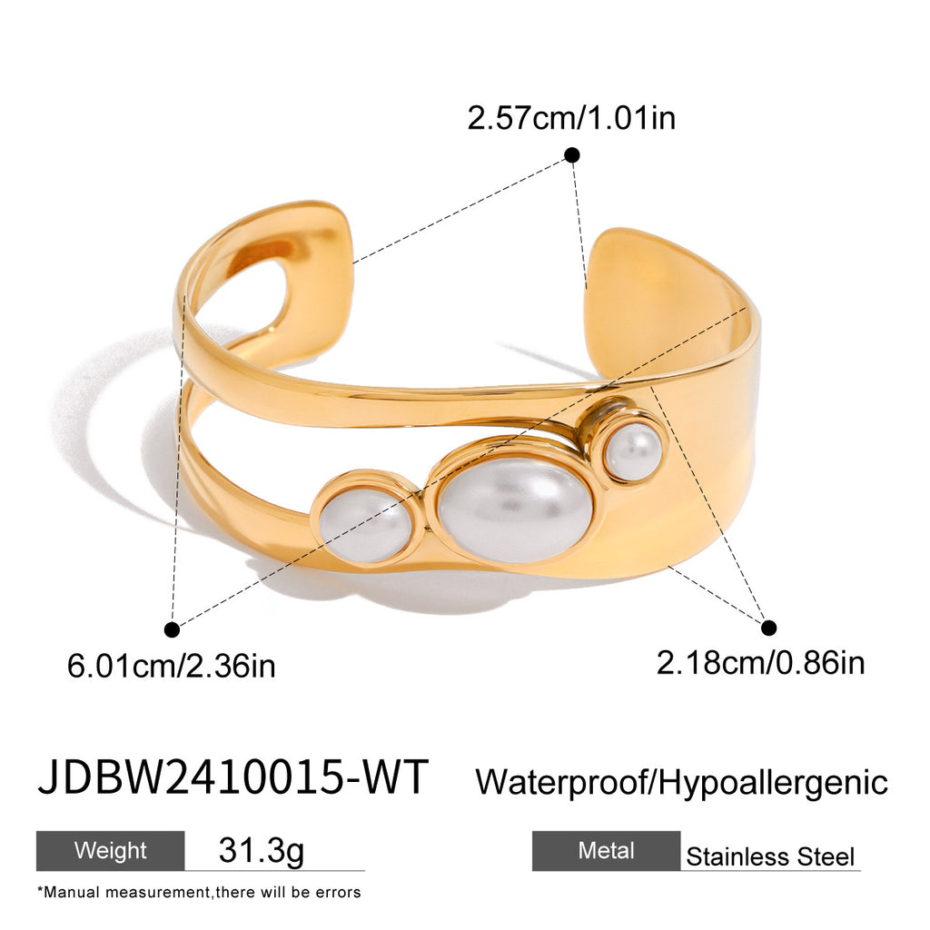 Natural Stone Hollow Open Bracelet for Women, Non-Fading Jewelry, Stainless Steel Ring Accessories