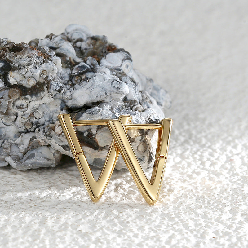E0394 Fashionable Copper Plated with Real Gold V Geometric Earrings for Women Minimalist Style Triangle Ear Cuffs Trendy