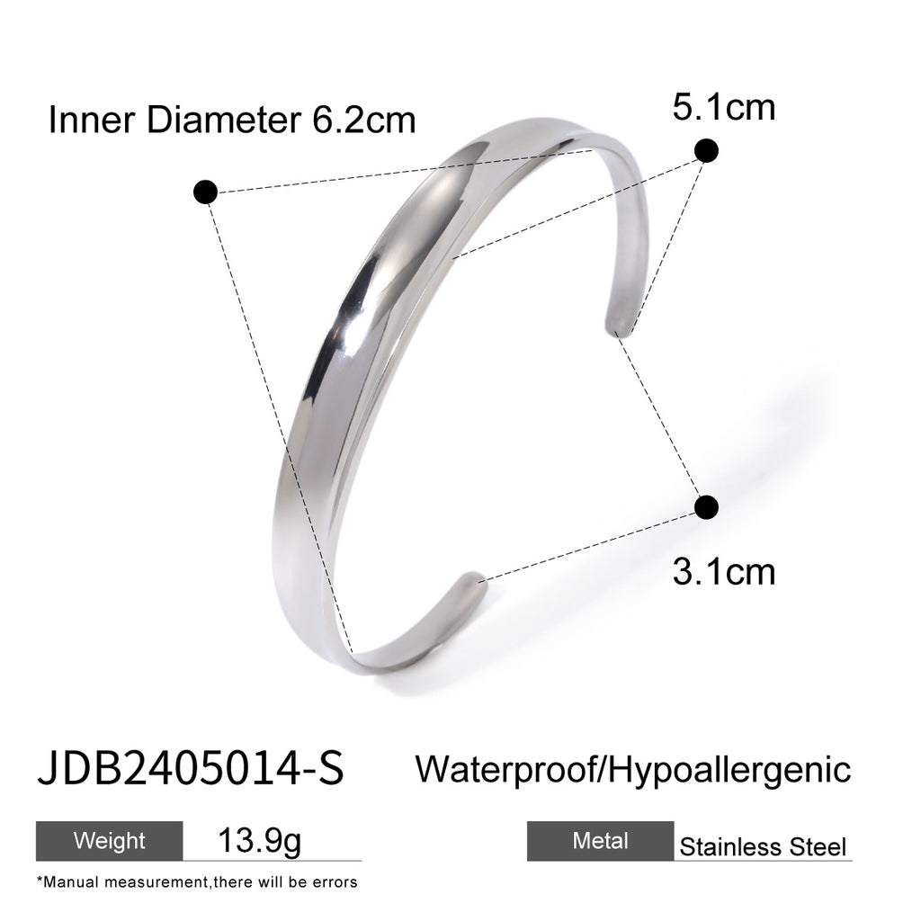 2H 18K Gold Stainless Steel Concave Smooth Open Bracelet  Minimalist Bracelet