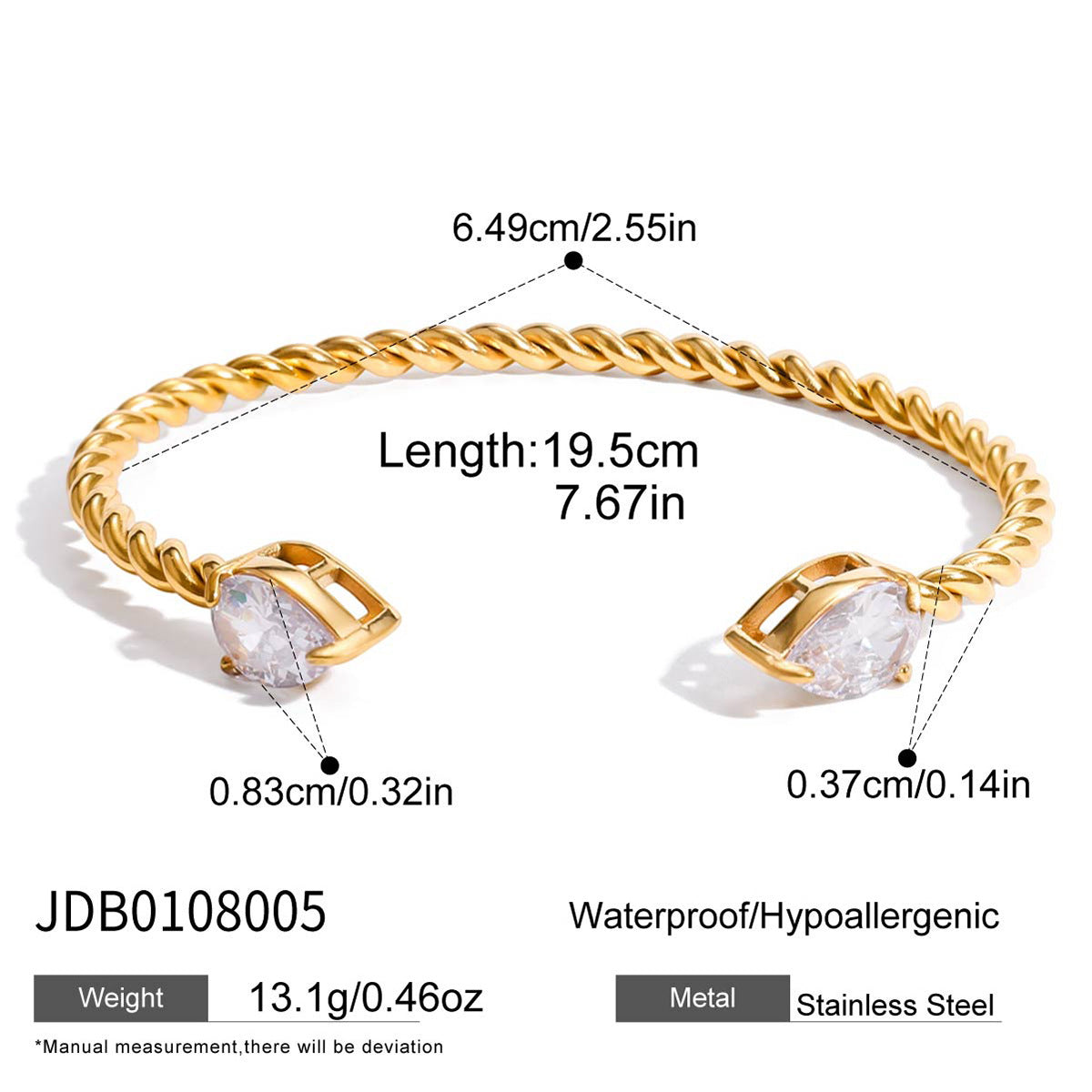 Stainless Steel Zircon Bracelet Non-Fading Open Bangle Jewelry